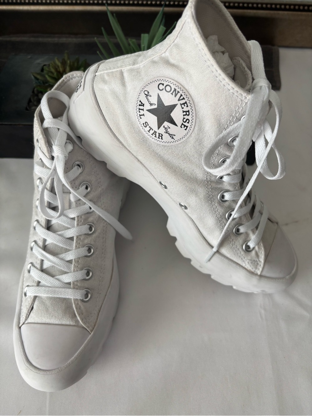 Converse White Canvas Platform Lug-Sole High Top Sneakers